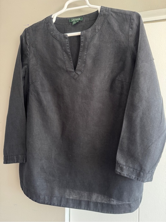 Ralph Lauren Tops - Ralph Lauren 1X Distressed Black 100% Linen Tunic